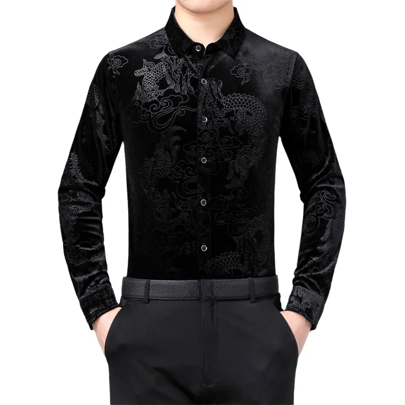 Men Formal Party Wear Shirt - Men's Long Sleeve Shirt Chinese Loong