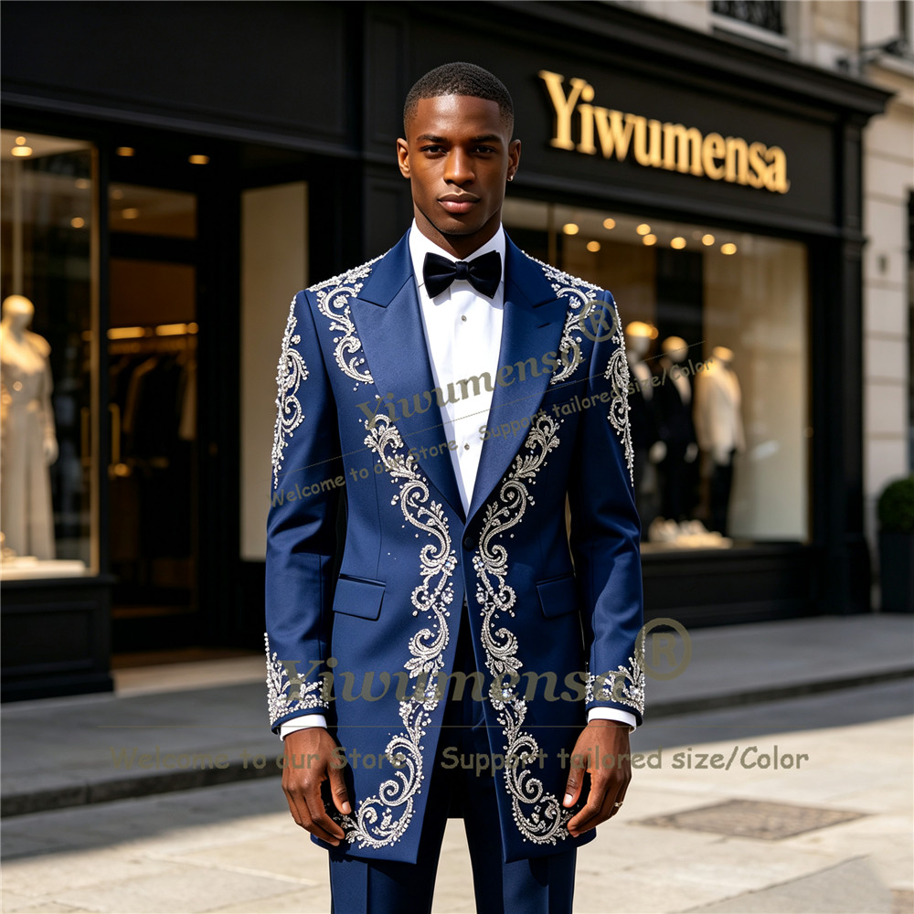 Men'S Formal Wear In Wedding - Handmade Crystals Beading Suit Men Customized