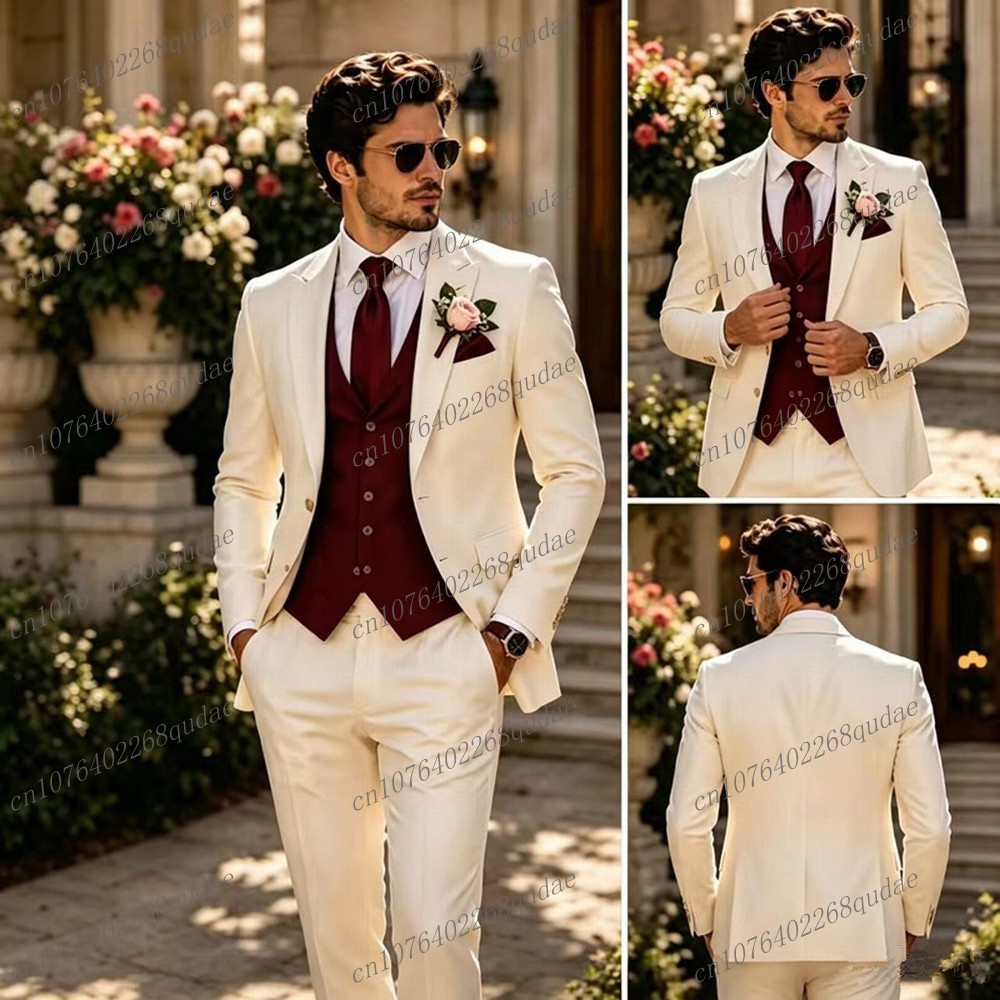 Formal Wear Jersey For Men - White And Burgundy Formal Men Suit