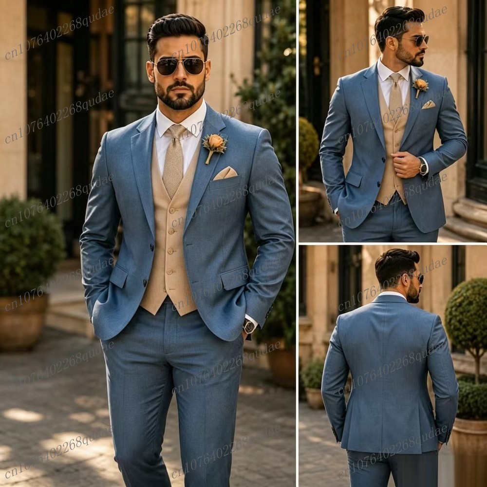 Formal Wear Jersey For Men - Blue And Beige Formal Men Suit