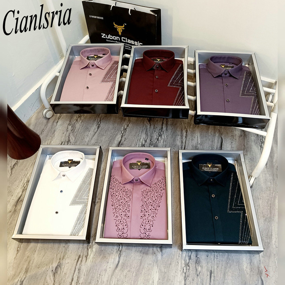 Men Luxury One‑Side Geometric  - Men Formal Party Wear Shirt review and price