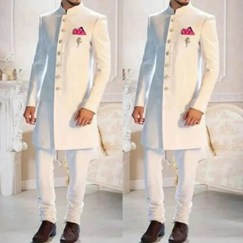Fashion Design White Stand Col - Men Formal Wear Indian review and price