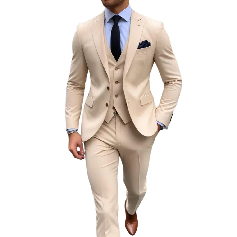 Men's Stylish Khaik 3 Piece Su - Men Formal Wear Shop review and price